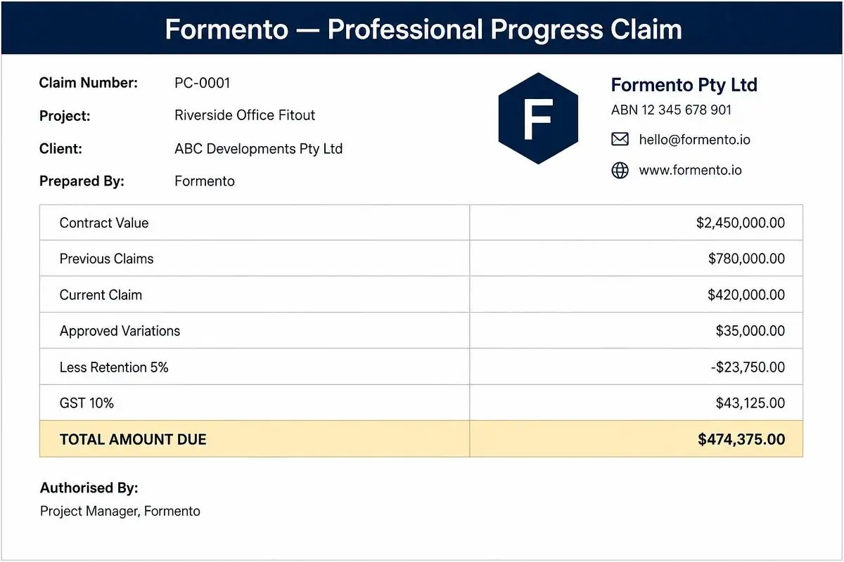 Progress claim PDF preview